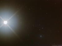 Mars and galaxy M95  2012 Mar 18 6" f/8 Newtonian prime focus  Olympus E410 75 min ISO 800