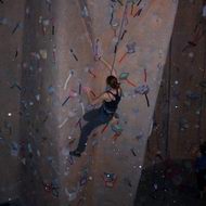 Tori's on the hardest route in the gym...