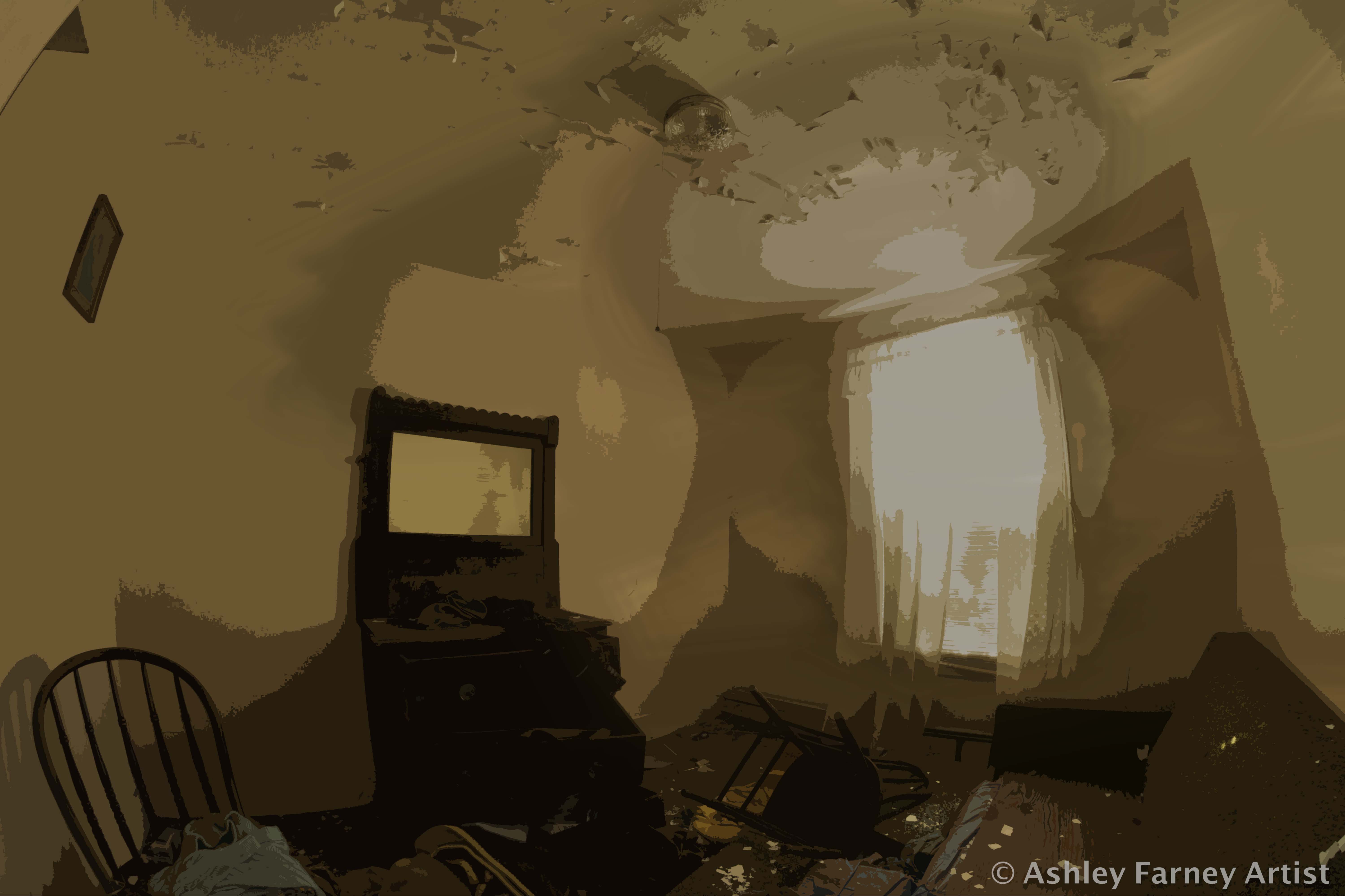 An debris filled hall