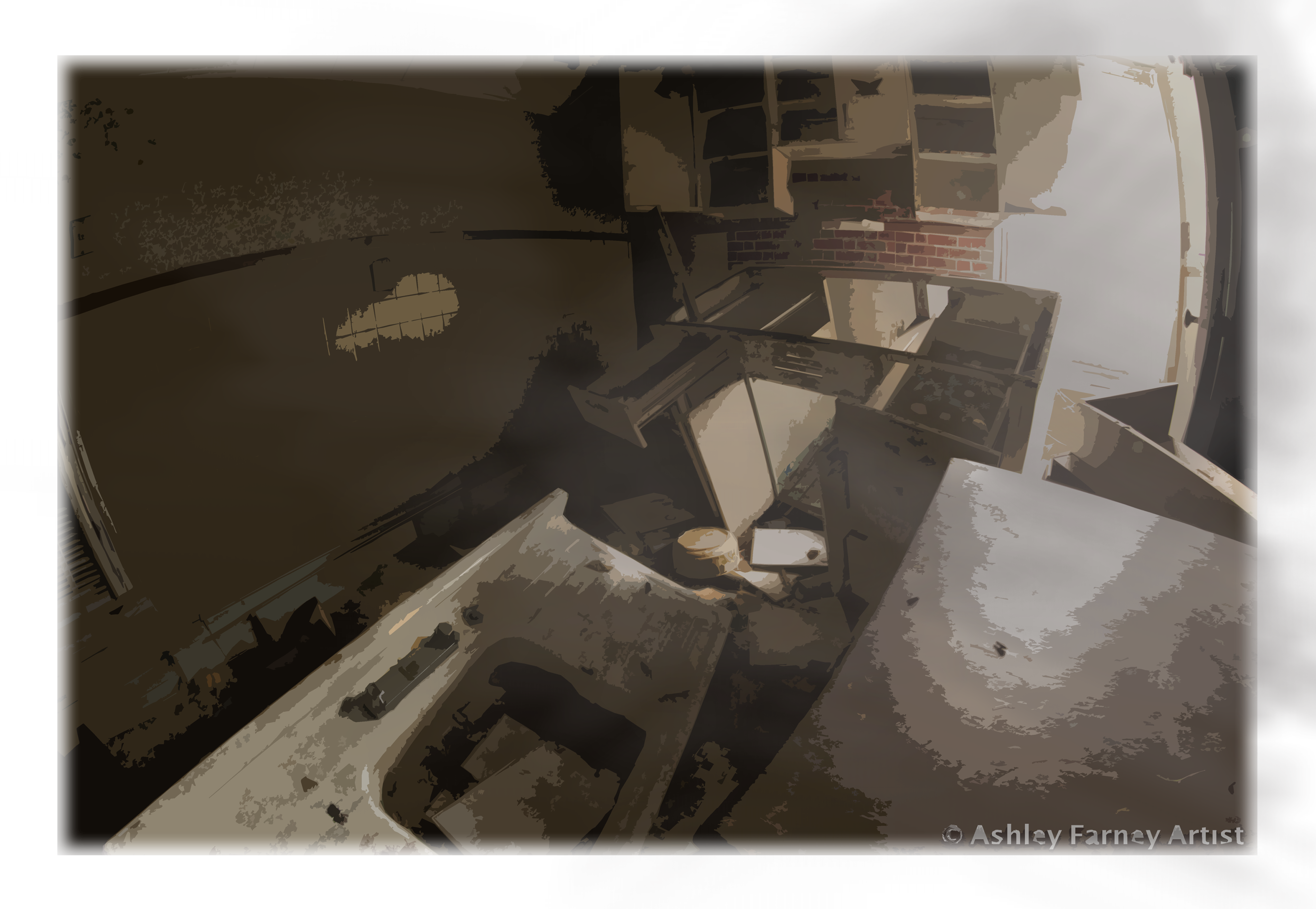 An debris filled hall