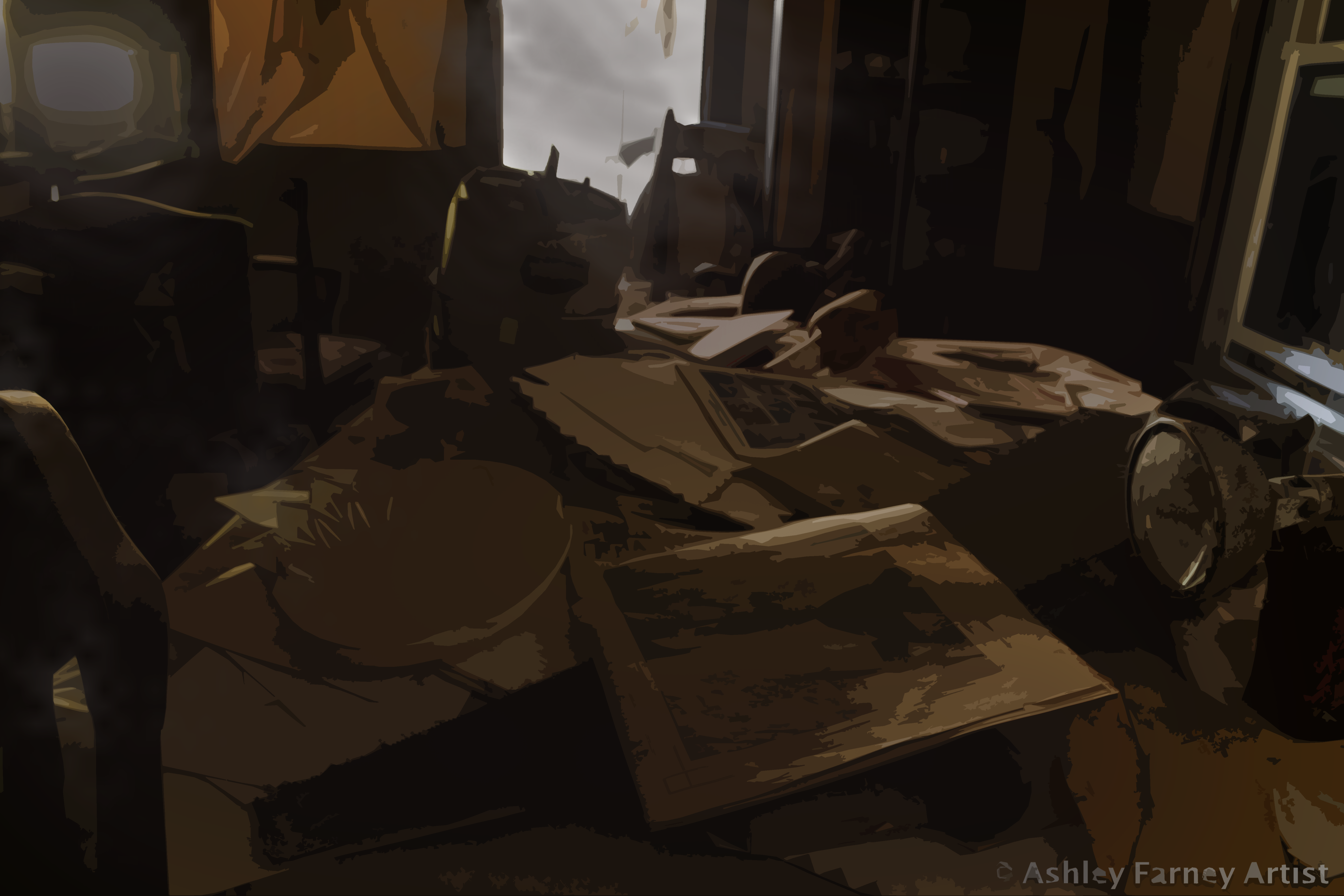 An debris filled hall