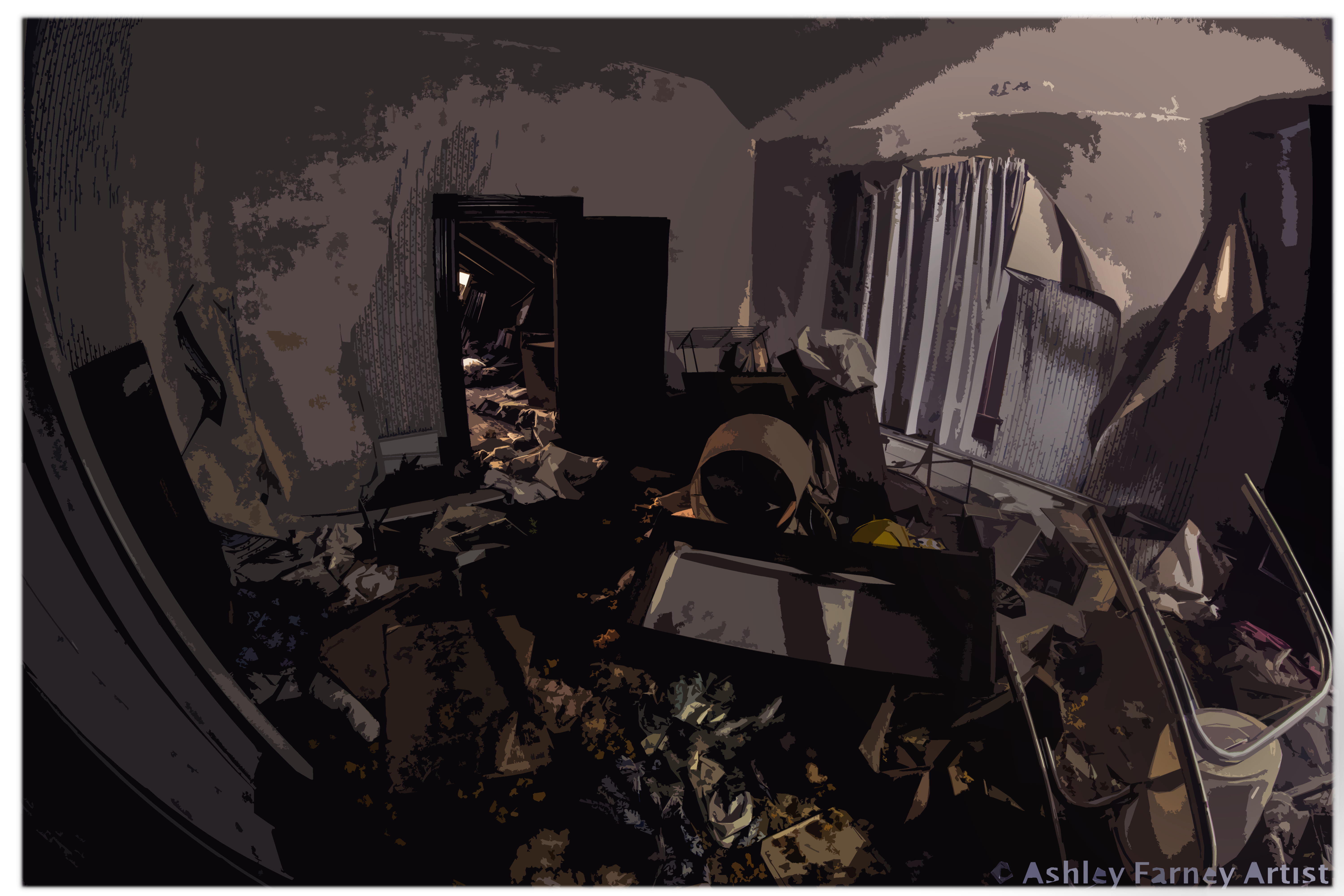 An debris filled hall