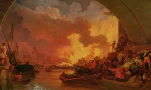 The Great Fire of London (1797) by Philip-James de Loutherbourg, Yale Center for British Art, New Haven, Connecticut (from Heathcote, 2016).
