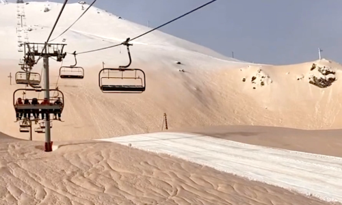 Image of a ski resort in France where the snow was dyed red from the Saharan dust (Finch for Accuweather 2022)