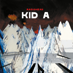 Album cover for Kid A by British rock band Radiohead, released in 2000 (from Genius, 2010). It features illustrations of barren glaciers, some of which are burning, to demonstrate the apocalyptic content referenced in some of the songs.