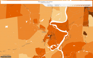 18-24 year olds as % of popoulation by census block group in Northampton, MA