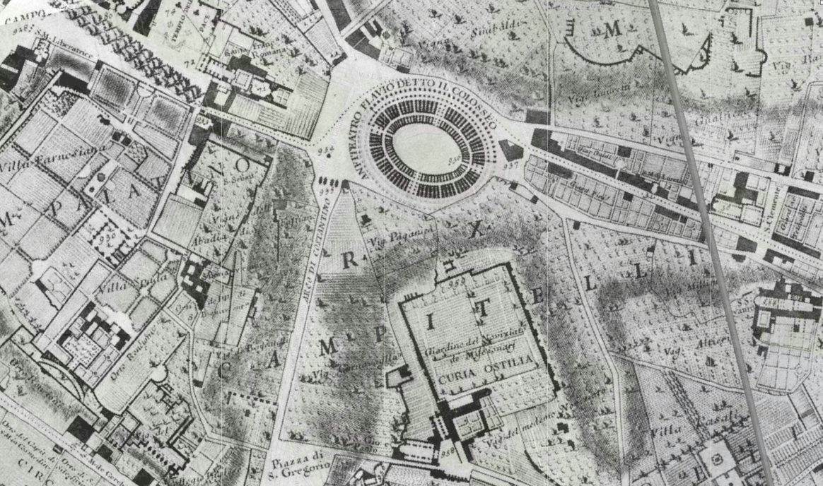 The Colliseum is pictured on a 1748 map of Rome by Giambattista Nolli that will be on display for the exhibit.