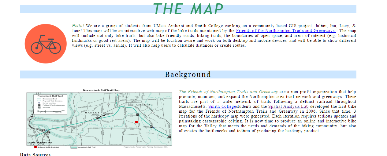 A draft website designed by the students collaborating with Friends of Northampton Trails and Greenways